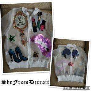 Custom sheer patch bomber jacket